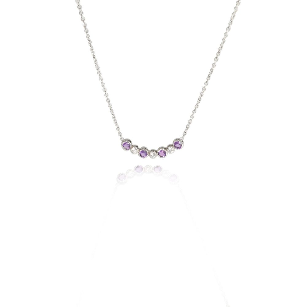 14K White Gold My Story Diamond & Amethyst Small Smile Pendant, .04 Ctw.
